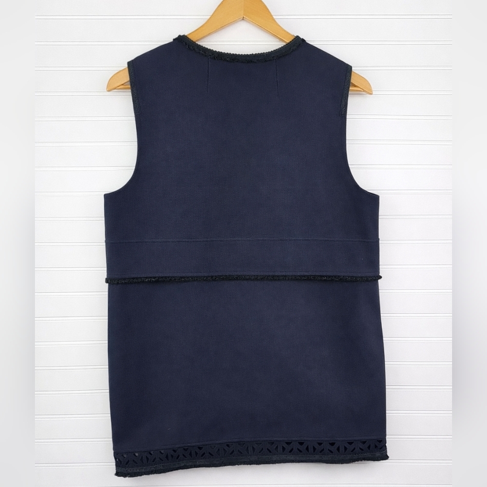 Elie Tahari Midnight Blue Cutout Suede Trim Vest L - Picture 2 of 11